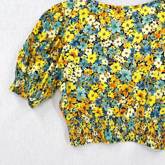 L SPACE Shine On Top Womens XS Yellow Daisy Diamond Floral Short Sleeve Cropped - Picture 6 of 13